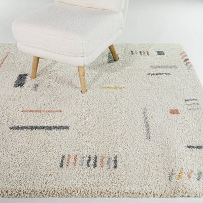 Multicolor Cream Synthetic Shag Kids' Rectangular Area Rug 4' x 6'