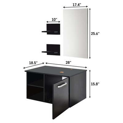 ELECWISH 28 in. W x 18.5 in. D x 16 in. H Bath Vanity Cabinet with Solid Surface Vanity Top with Mirror in Black