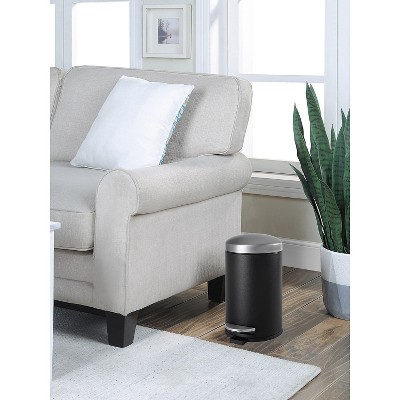Compact Black and Silver Steel Step Trash Can with Slow Close Lid