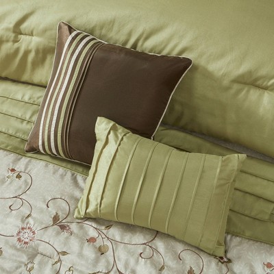 California King Green and Brown 7-Piece Embroidered Comforter Set