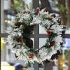 Angel Sar 2-Pack 18in Pre-lit Snow Flocked Christmas Wreaths, 60 LED Lighted Artificial Wreath with Red Berries & Pine Cones, 8 Modes Door Wall Decor - 4 of 4