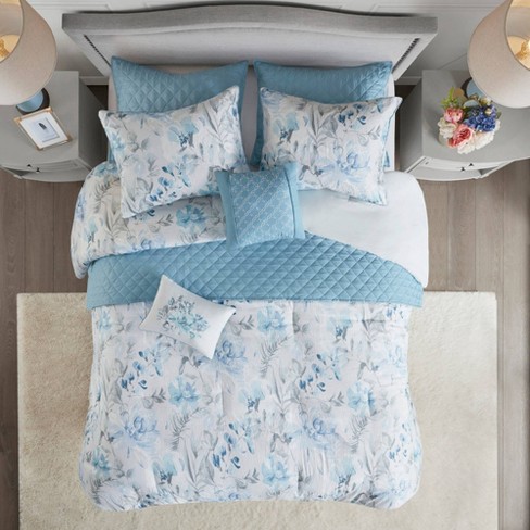 Benita Full/Queen 7pc Printed Seersucker Comforter Set Blue