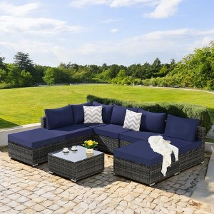 Mshliw 8-Piece Outdoor Wicker Sectional Sofa Set with Cushions & Coffee Table –  Patio Furniture for Backyard, Poolside, and Garden - 1 of 4