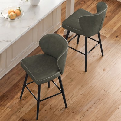 Arceso 26 Inch Swivel Bar Stools Set of 2, Counter Height Bar Stools with Back, Upholstered Counter Stools, Faux Leather with Stitching, Metal Legs