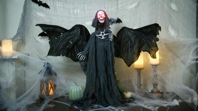 Northlight 50" LED Lighted and Animated Winged Grim Reaper Halloween Decoration, 2 of 6, play video