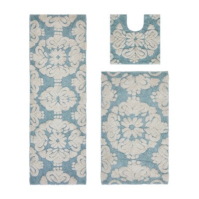 Medallion Collection 3 Piece 100% Cotton Tufted Bathroom Rug Set  with Non-Slip Backing, Machine Washable, Tumble Dry Bath Mat
