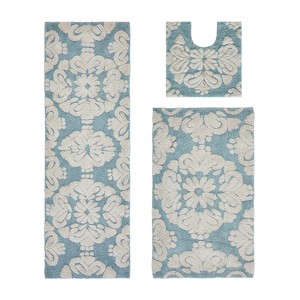 Medallion Collection 3 Piece 100% Cotton Tufted Bathroom Rug Set  with Non-Slip Backing, Machine Washable, Tumble Dry Bath Mat - 1 of 4