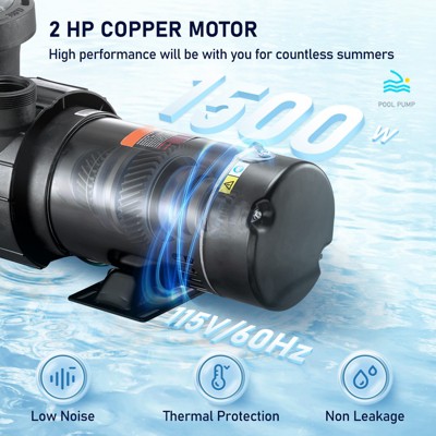 VEVOR Black 2-HP Copper Motor Swimming Pool Pump
