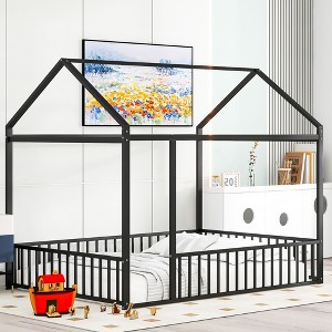 CAVINAS Full Bed Frames for Kids with Fence, Teens, Girls, Boys, Easy Installation, Black - 1 of 4