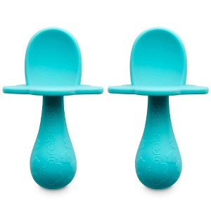 Grabease Baby Silicone Spoon Set for Baby-Led Weaning & First Stage Self-Feeding; Dishwasher Safe; Set of 2 Teal Spoons - 1 of 4