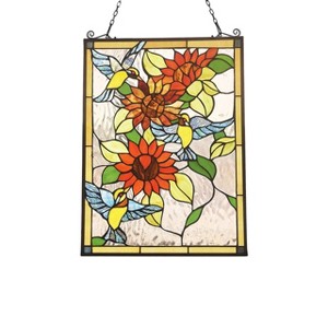 Chloe Lighting Sunflower Animal Tiffany-Glass Window Panel 24" Tall - 1 of 3
