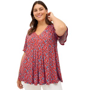ellos Plus Size V-Neck Front Pleat Tunic - 1 of 3
