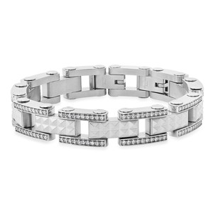 Steeltime Men's 18k gold plated stainless steel and simulated diamonds pyramid stud pattern link bracelet. Color Options: Silver, Gold - 1 of 4