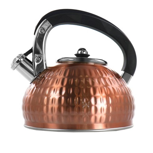 Elitra Stove Top Whistling Fancy Kettle - Stainless Steel Tea Pot with Ergonomic Handle - 2.7 qt / 2.6 L - Rose Gold, Size: Large