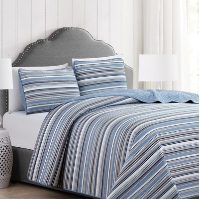 Blue and Grey Twin Reversible Microfiber Quilt Set