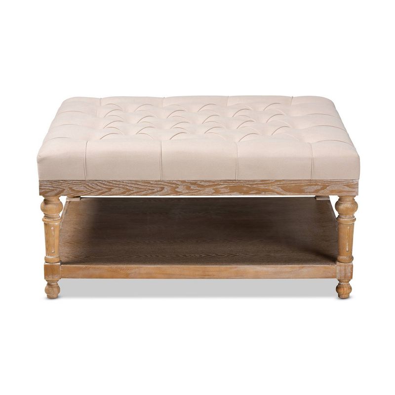 Kelly Linen Fabric Upholstered Wood Cocktail Ottoman - Baxton Studio, 3 of 10