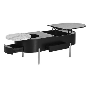 Vynxaria 47.2" Oval Lift Top Coffee Table with 360-degree Marble-patterned rotating tray,Hidden Compartment, Wooden Center Table for Home, Living Room - 1 of 4