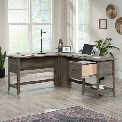 Pebble Pine L-Shaped Computer Desk with Drawer and Filing Cabinet