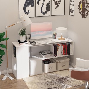 55 Inch Large Computer Desk, Right-Angle Corner Gaming Desk With 3 Tier Storage Shelves, Bookshelf, 360° Rotation Space Saving Office Workstation - 1 of 4