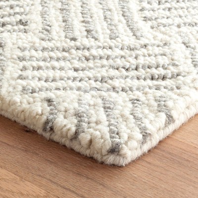 Ivory and Gray Striped Wool Rectangular Rug 3' x 5'
