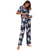 cheibear Women's Printed Short Sleeve Button Down Sleepwear with Pants Pajama Set - 3 of 4