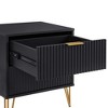Gulches Black 2-Drawer Fluted Nightstand, Modern Glam MDF Side Table with Gold Metal Legs/Handles, Tool-Free "Snap It" Assembly for Bedroom - 3 of 4