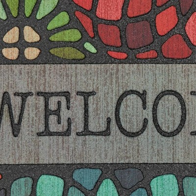 Multicolor Stained Glass Floret Welcome Outdoor Mat