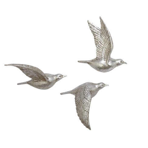 3d - Metallic Decor Target May Olivia 3 Wall Bird Sculpted Of : Resin Set & Silver