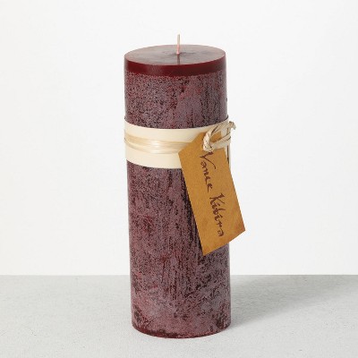 Vance Kitira 9" Wine Timber Pillar Candle ,Scentless, Clean-Burning, Environmental Friendly
