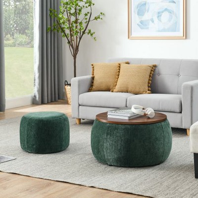 CENGHU Round Storage Ottoman, Sofa Large Footstool, Storage Chest, Work as End Table and Ottoman with Small Seat  Footrest for Living Room, Bedroom