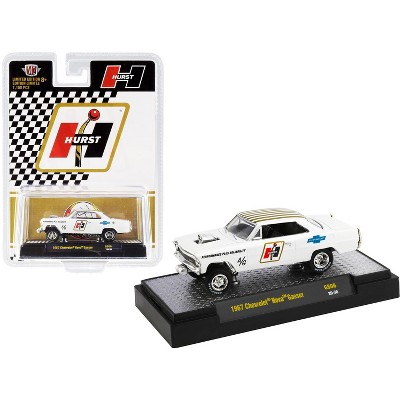 1967 Chevrolet Nova Gasser "Hurst" Pearl White w/Gold Stripes Limited Edition to 7150 pcs 1/64 Diecast Model Car by M2 Machines