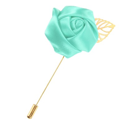 Unique Bargains Wedding Groom Suit Ribbon Rose Flower Lapel Pin with Gold Leaf 1 Pc