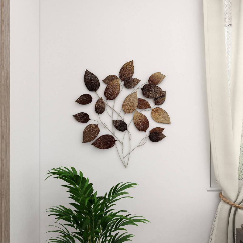 Metal Leaf Textured Wall Decor with Multiple Shades Bronze - Olivia &#38; May, 3 of 19