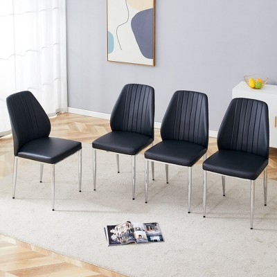 AZL1 Life Concept Accent Chairs Set of 4 PU Comfort Dining Chairs Dining Chair with Extended Backrest, Silver Metal Legs, Black, 25"*17.7"*38"