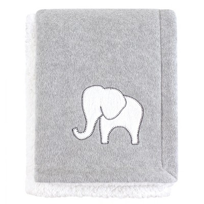 Hudson Baby Infant Plush Blanket with Sherpa Back, Gray Elephant, One Size