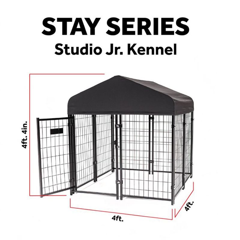 Lucky Dog STAY Series Black Powder Coat Steel Frame Villa Dog Kennel with Waterproof Canopy Roof and Single Gate Door, 4 of 7