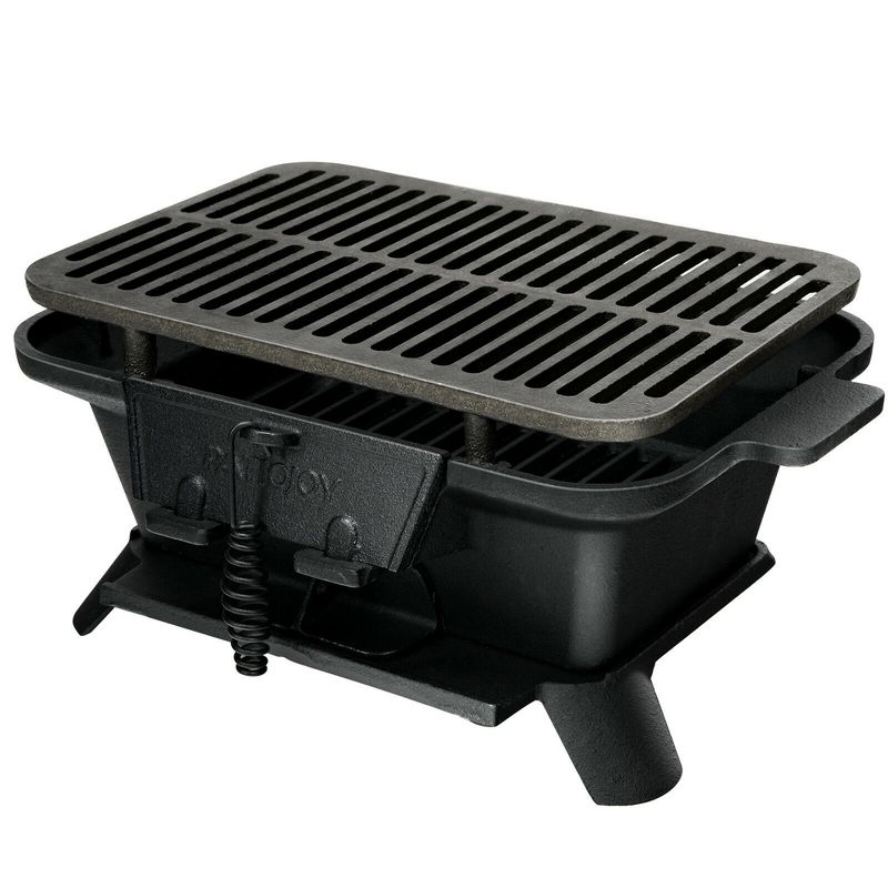 Costway Heavy Duty Cast Iron Charcoal Grill Tabletop BBQ Grill Stove for Camping Picnic, 4 of 11