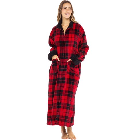 Adr Women's Zip Up Fleece Robe, Warm Oversized Zipper Bathrobe Red Buffalo  Check Plaid With Black 5x-6x : Target