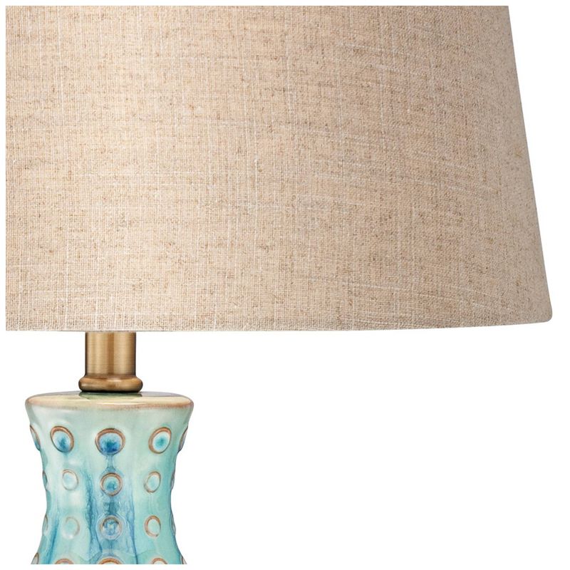360 Lighting Mid Century Modern Table Lamp Vase 26.5" High Teal Handmade Tan Linen Tapered Drum Shade for Living Room Family Bedroom (Color May Vary), 3 of 10