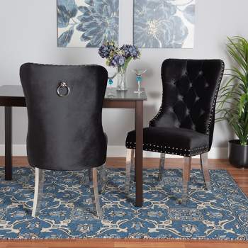 Baxton Studio Honora Contemporary Glam and Luxe Velvet Fabric and Silver Metal Dining Chair Set