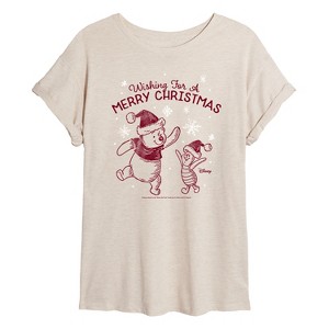 Women's - Winnie the Pooh - Wishing For A Merry Christmas Oversized Graphic T-Shirt - 1 of 4