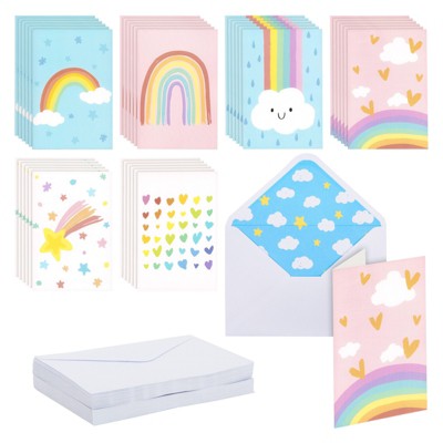 Paper Junkie 48 Pack Pastel Rainbow Thank You Cards, 4x6 Blank Cards and Envelopes for Baby Showers, Birthdays, All Occasion, 6 Designs