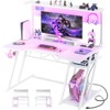 Aheaplus Gaming Desk with Hutch and LED Lights, Computer Table with Storage Shelves - 2 of 4