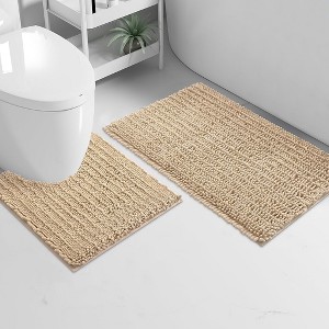Home Mart Goods 2 Piece Set Beige Soft Cozy Plush Chenille Bath Mat Bathroom Rug - 1 of 3