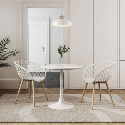 34" Modern Round Wood & Metal Dining Table in High Gloss White