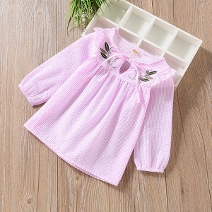 MyKids-USA Baby Girl Embroidery Pattern Bow Tie Design Striped Long Sleeve T-Shirt - 1 of 4