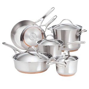 Anolon Nouvelle 10pc Copper Stainless Steel Cookware Pan and Pot Set Silver - 1 of 4