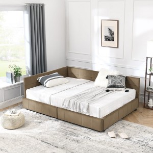 Kumasinova Upholstered Full Size Bed Frame,Velvet Tufted Daybed with Storage Drawers, Bed Frame Full with Backrest & Armrests for Bedroom,Living Room - 1 of 4
