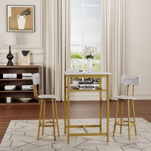 PAGED Modern 3PC Dining Table with 1 Rectangle Bar Table with Middle Shelf, 2 Bar Stools with Back for Dining Room - 1 of 4
