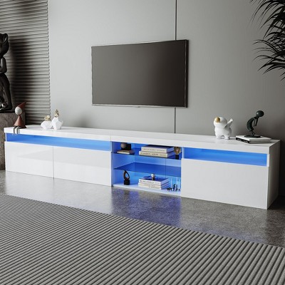 Versatile TV Cabinet with 2 Glass Shelves and LED Color Changing Lights, Media Console for TVs Up to 105"